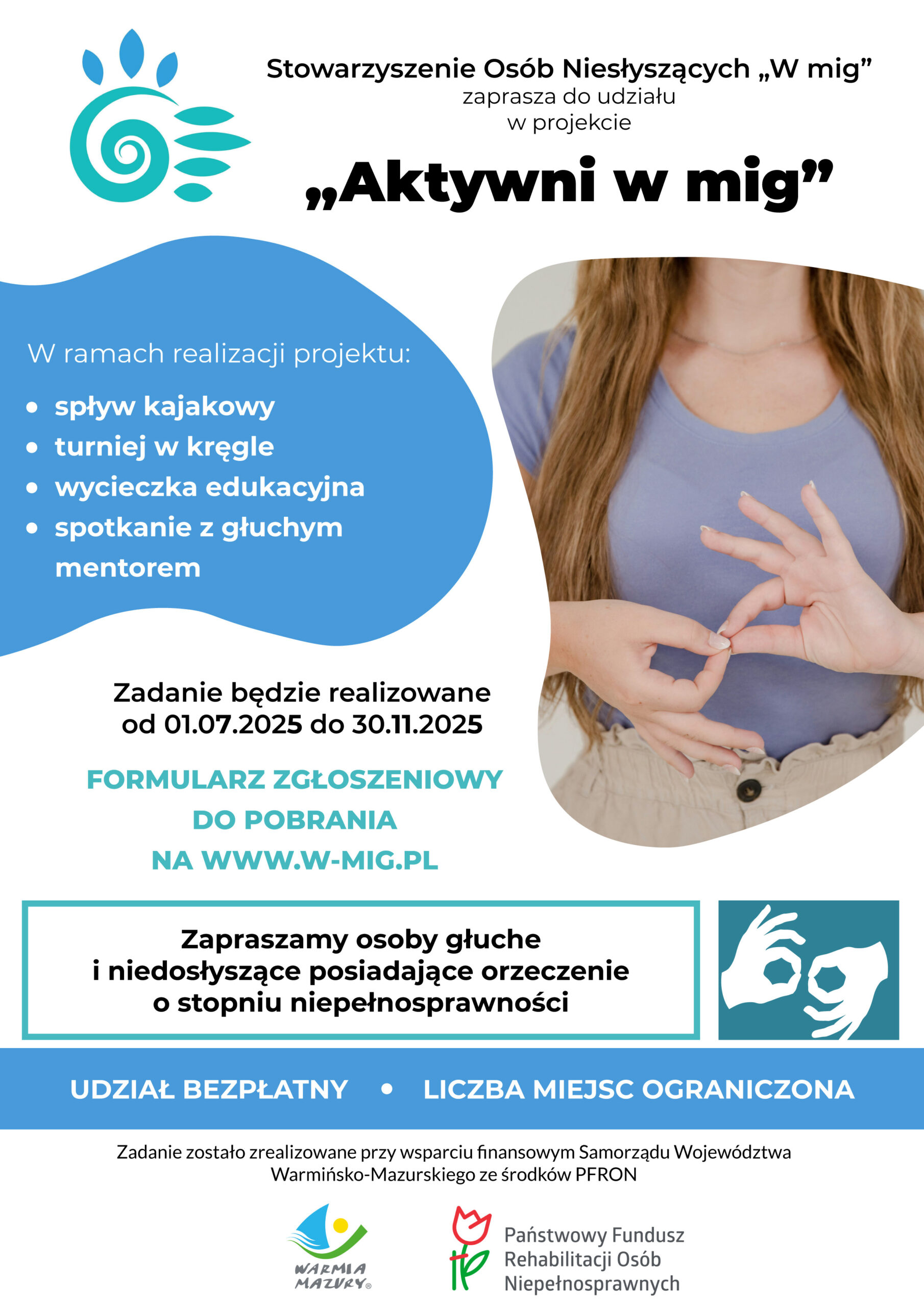 Plakat zapraszający do udziału w projekcie "Aktywni w mig"